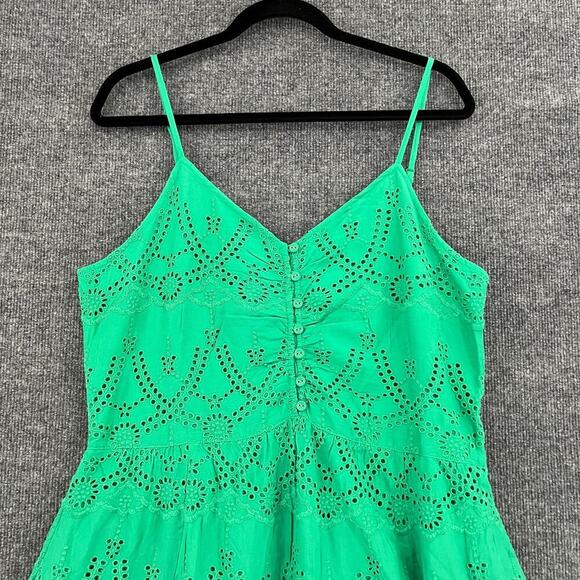 Sundance Maxi Dress Womens Large Green Eyelet Sleeveless Smocked Cottage Prairie - Picture 2 of 13